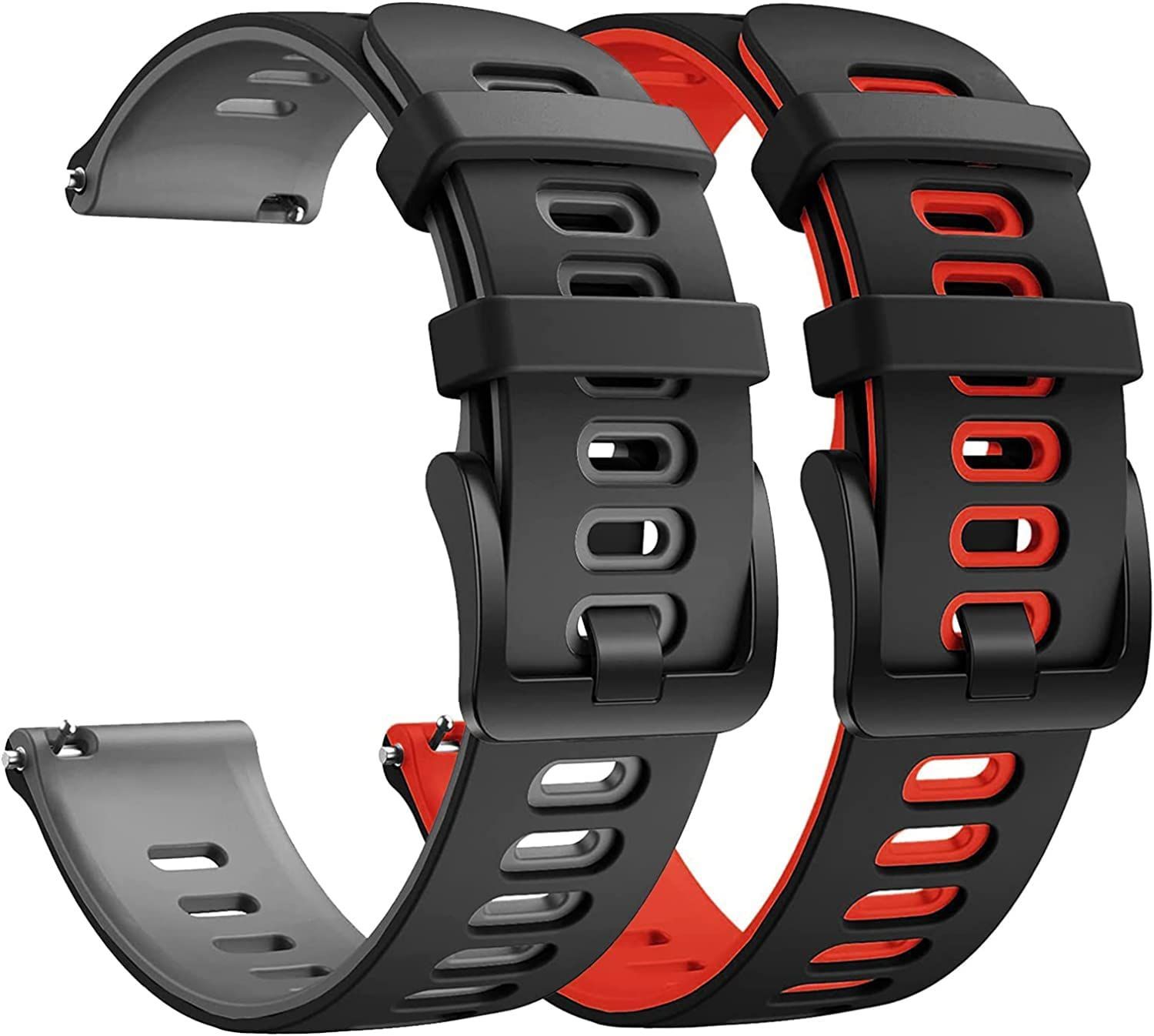 【人気商品】[AGUPERFIT] 時計バンド クイックリリース ベルト 柔らかく快適なシリコンスポーツ ウォッチバンド スマートウォッチ 交換ベルト 腕時計 替えバンド 2本セット (20mm ブラック/グレー+ブラック/レッド)