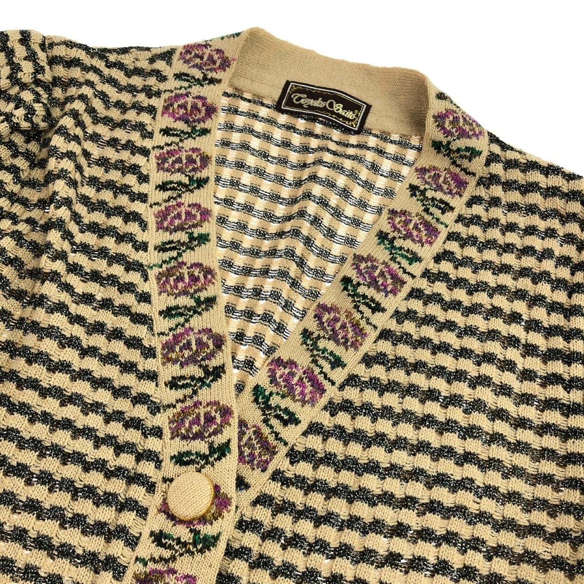 美品 toyoko saito 都世子斎藤　ニットカーディガン Toyoko Saito トヨコサイトウ 刺繍デザインカーディガン ロング
