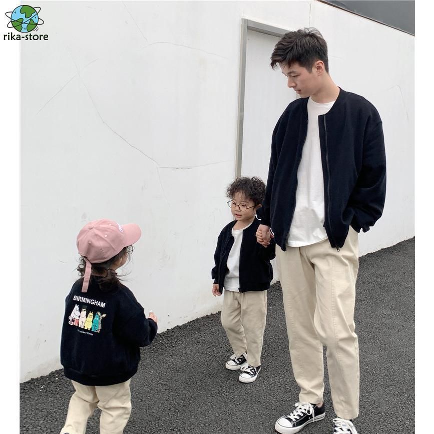 親子ペア 可愛い 長袖パーカー 春秋 家族揃い ペアルック パパ