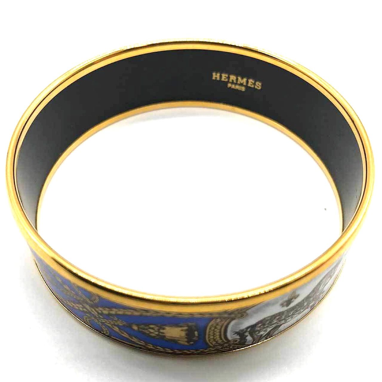 エルメス エマイユGM 七宝焼き ブルー ゴールド ホース バングル