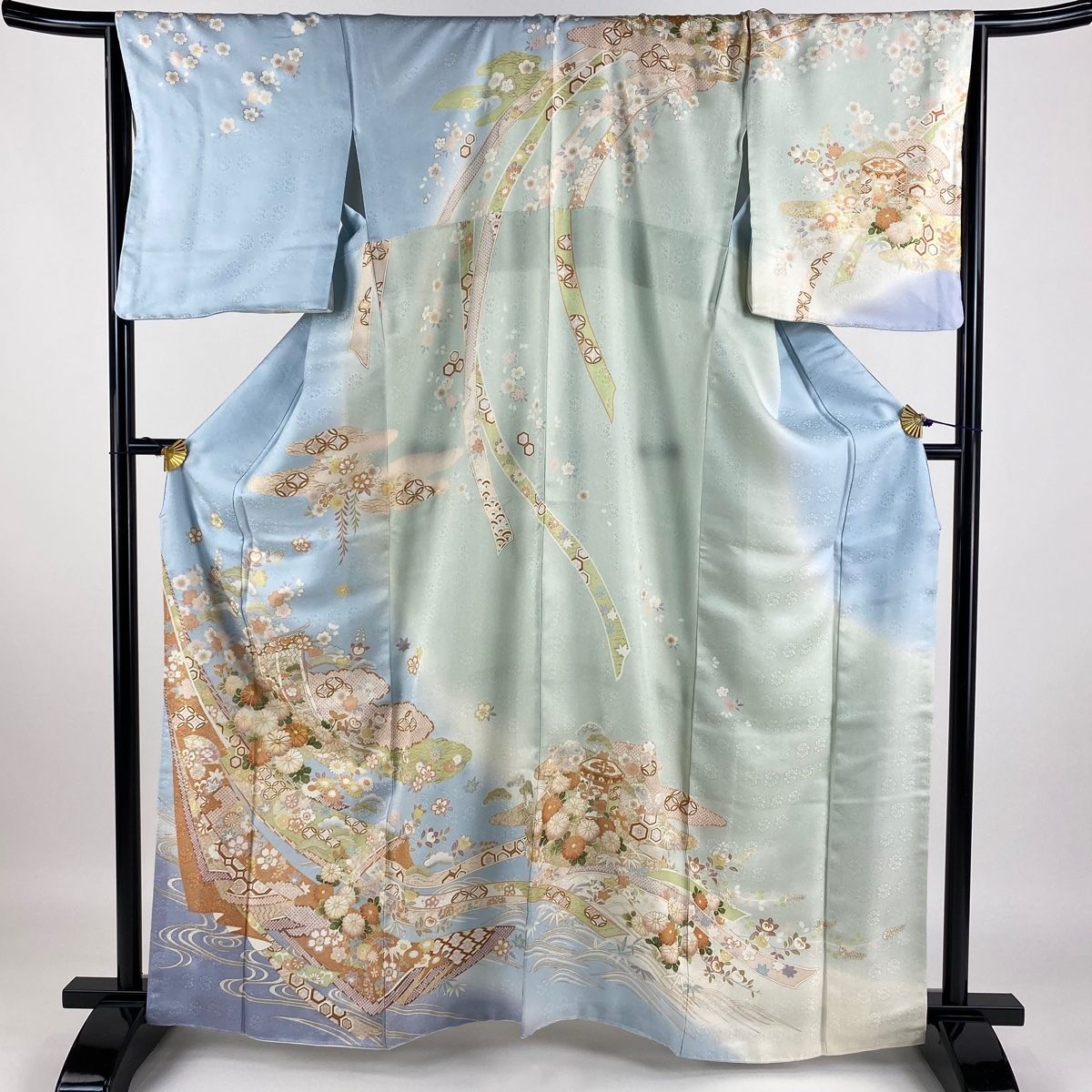 訪問着 身丈163cm 裄丈69.5cm L 袷 熨斗 菊 金糸 金彩 水色 正絹 美品 名品 【中古】 - メルカリ