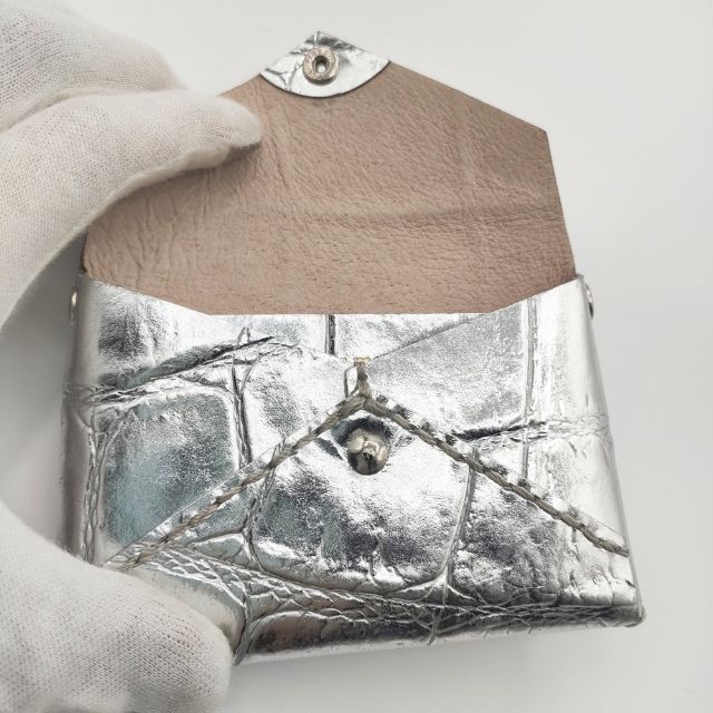 ebagos レザー クロコ型押し 財布 シルバー レディース エバゴス【中古