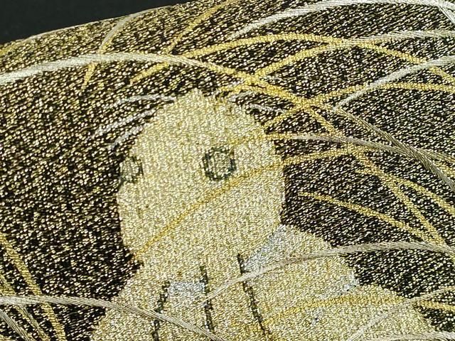 平和屋本店□極上 西陣 川島織物 爪掻き本綴れ 八寸名古屋帯 月兎 黒地