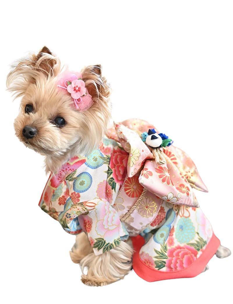 サクラボタン_L ONEKOSAMA OINUSAMA 犬 いぬ イヌ 服 猫 ネコ ねこ 着物 和装 和服 ドッグウェア お祭り お正月晴れ着 正月 七五三 小型犬 大型犬 小型 大型 [サクラボタン/L]