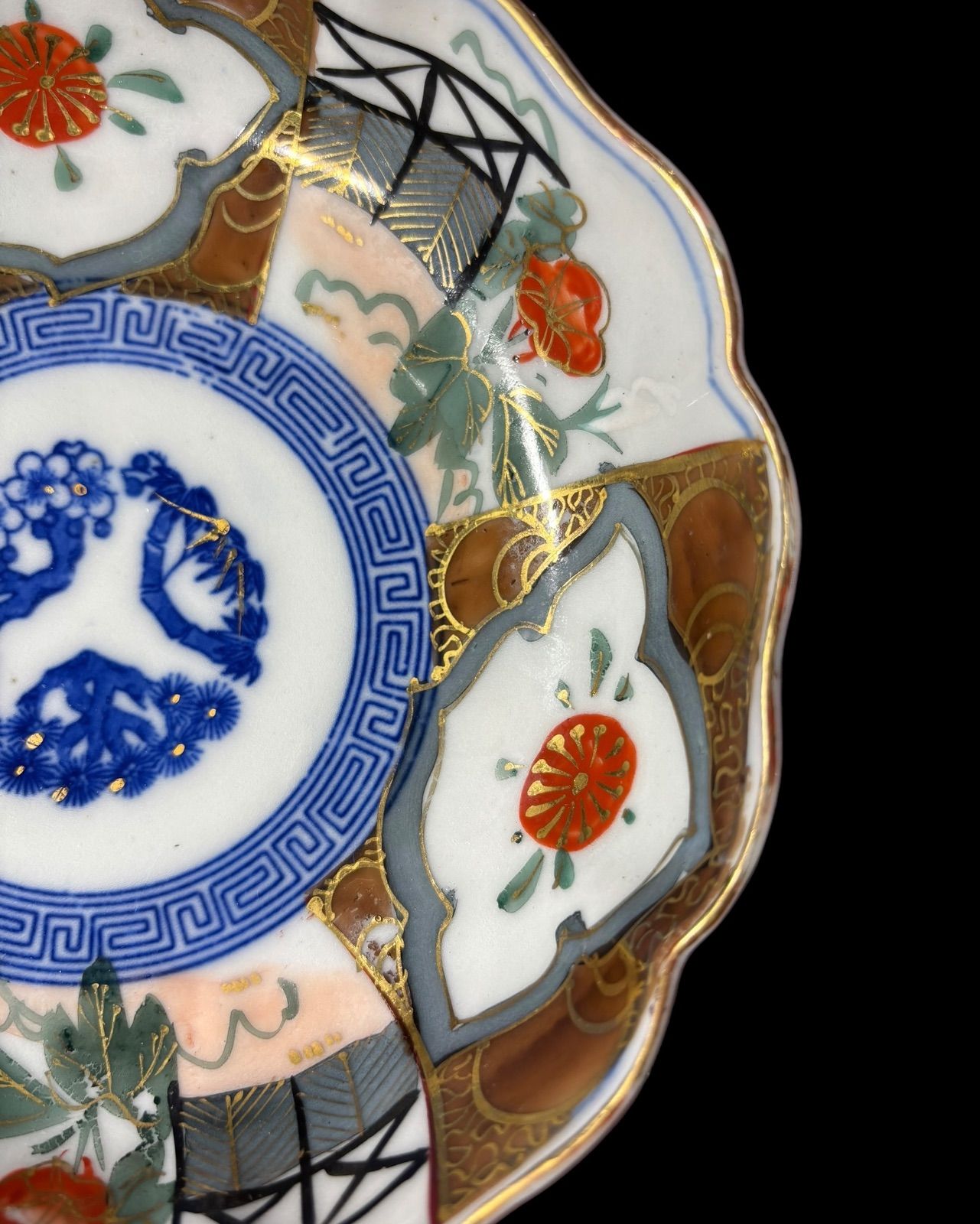 九谷焼 なます皿 [窓絵 梅草花文] 色絵 染付 丸皿 大皿 取り皿 飾り皿