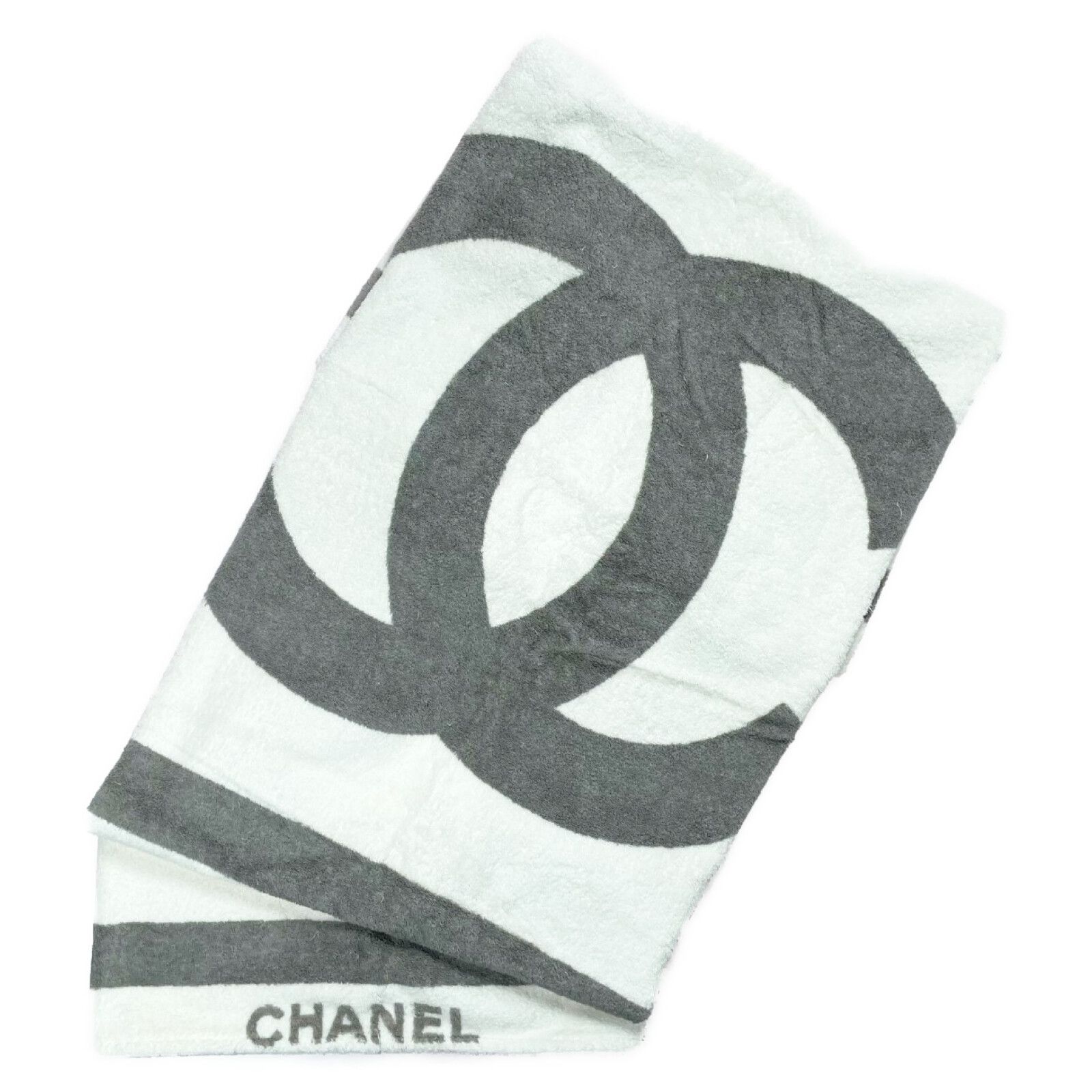 CHANEL シャネル CC ココマーク コットン ホワイト×グレー ビーチ 