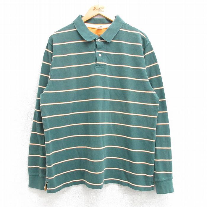 L/古着 オールドネイビー 長袖 ポロ シャツ メンズ 00s 緑他 グリーン ボーダー 25mar07 中古 トップス