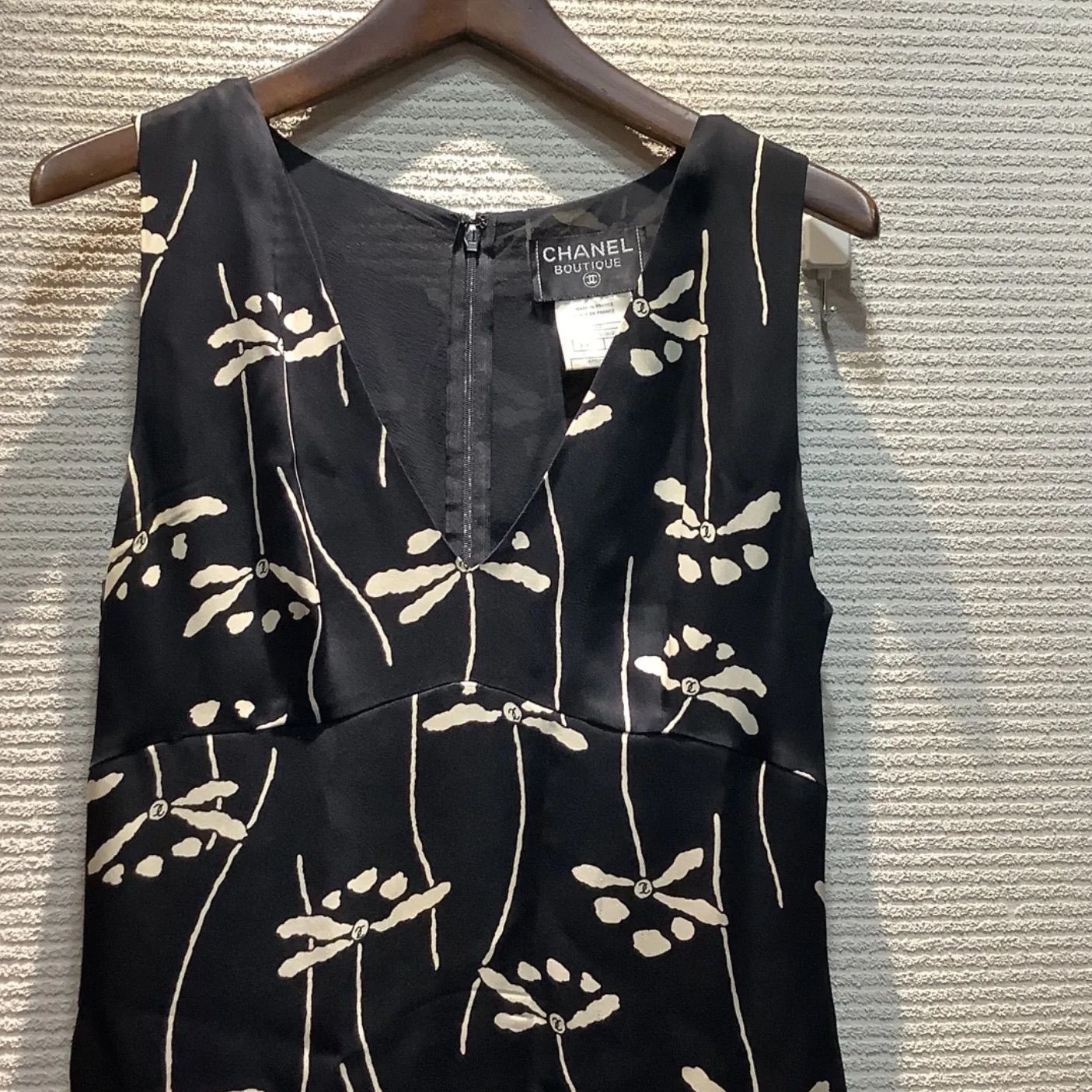 シャネル CHANEL VINTAGE とんぼ柄 ワンピース ブラック 38レディース 