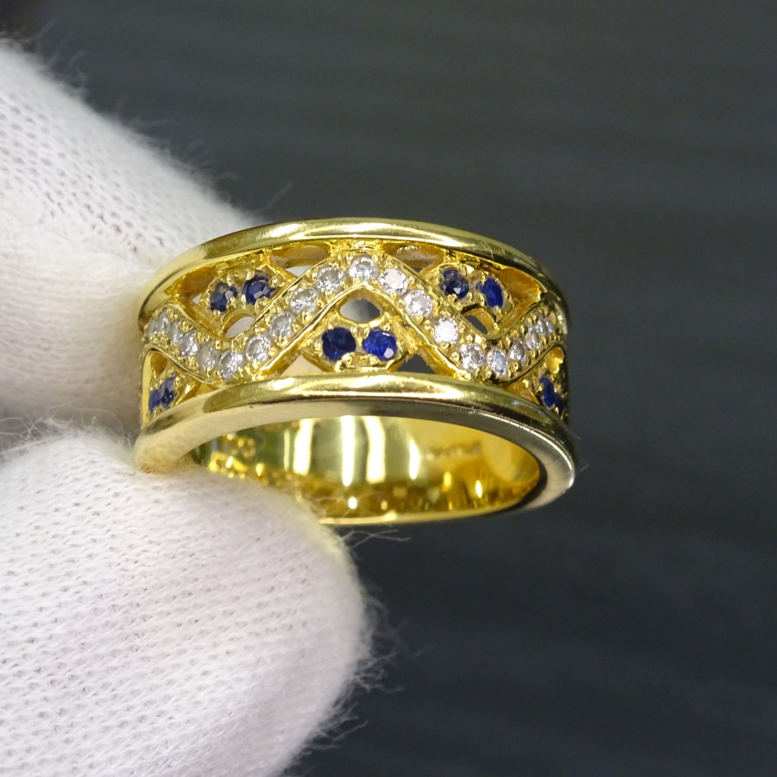 K18WG サファイア ダイヤモンド リング 0.24ct D0.18ct 18金 750 K18 