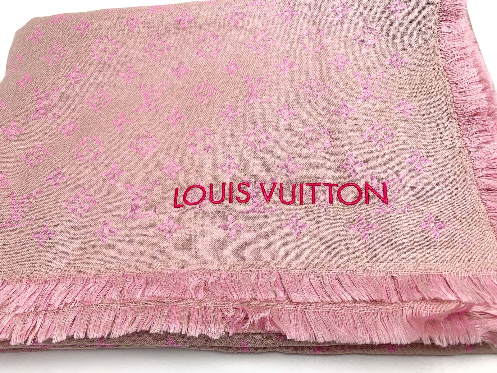 LOUIS VUITTON ルイヴィトン シルク ウール モノグラム 大判 ピンク系 