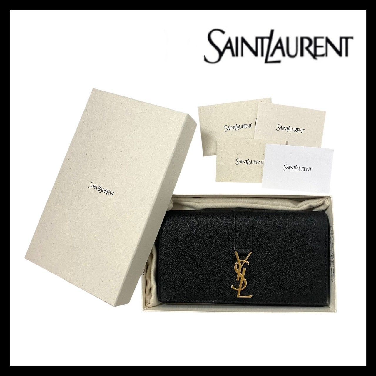 SAINT LAURENT】ラージ フラップウォレット YSLロゴ ゴールド金具 二 