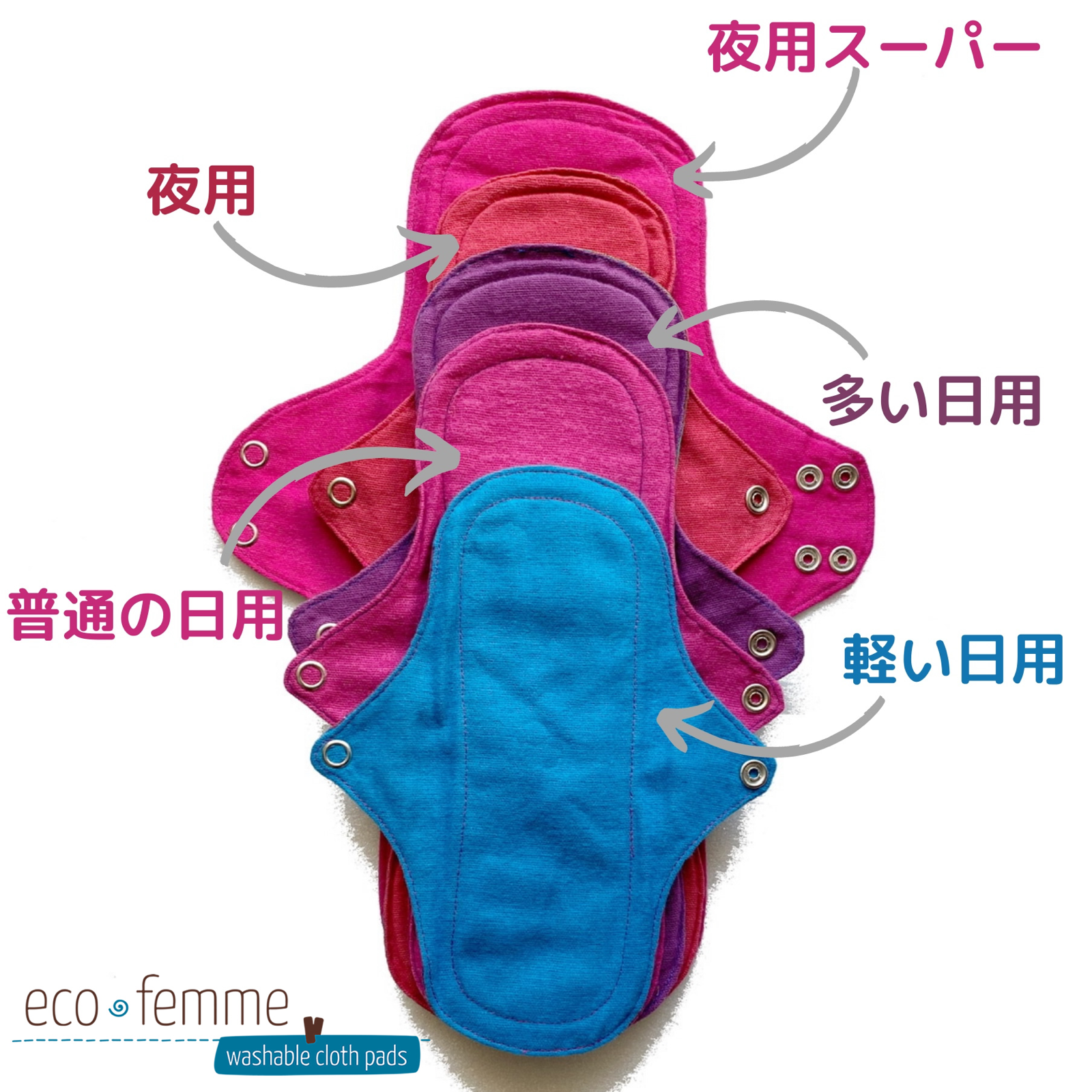 南インド「EcoFemme」布ナプキン (防水あり）夜用スーパーサイズ1枚