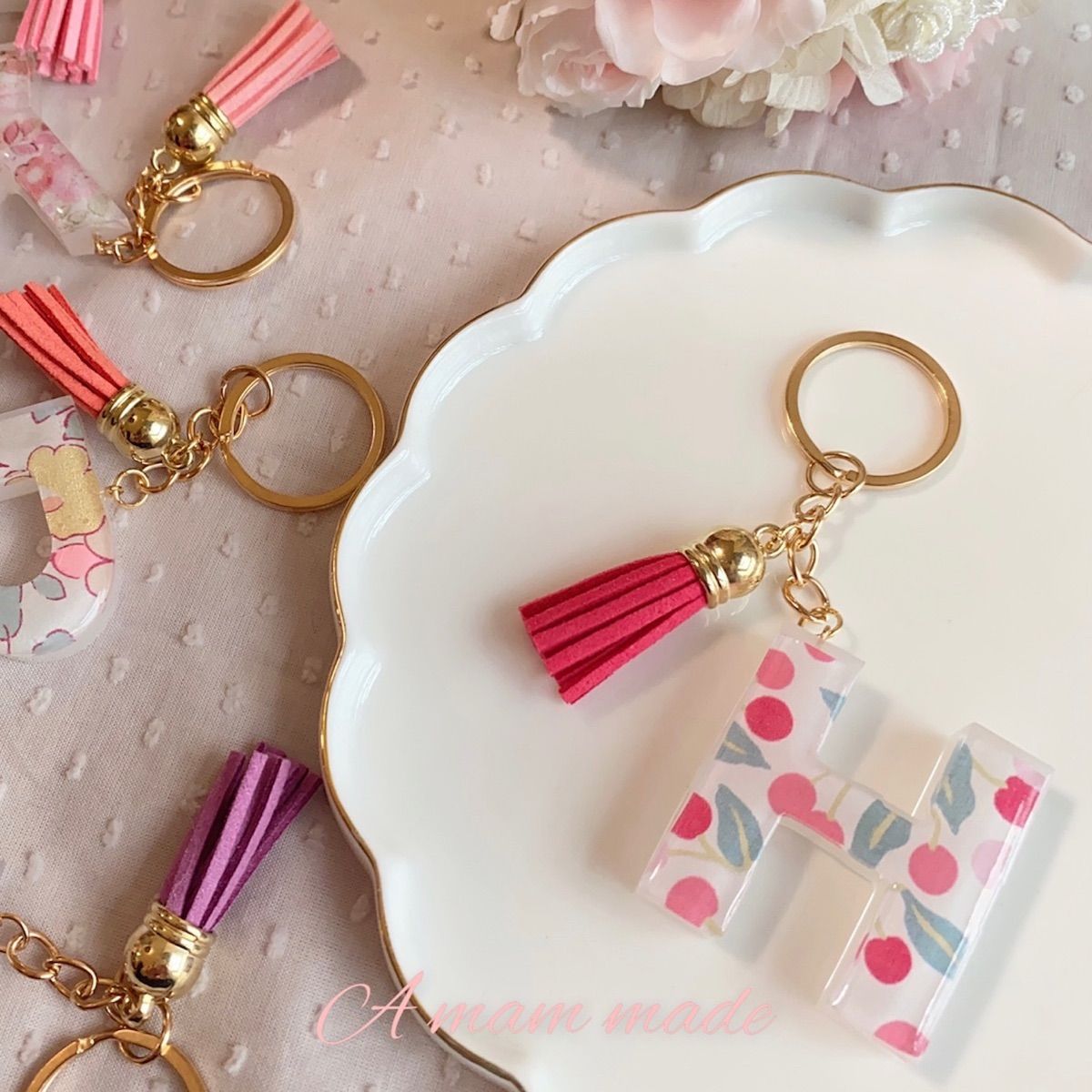 SOLD【A】イニシャルキーホルダー リバティー しゃかしゃか SOLD【A】イニシャルキーホルダー リバティー しゃかしゃか