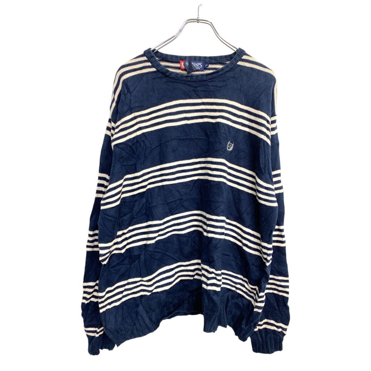 CHAPS ニット セーター Lサイズ チャップス ボーダー ネイビー コットン 古着卸 アメリカ仕入 t2411-3189