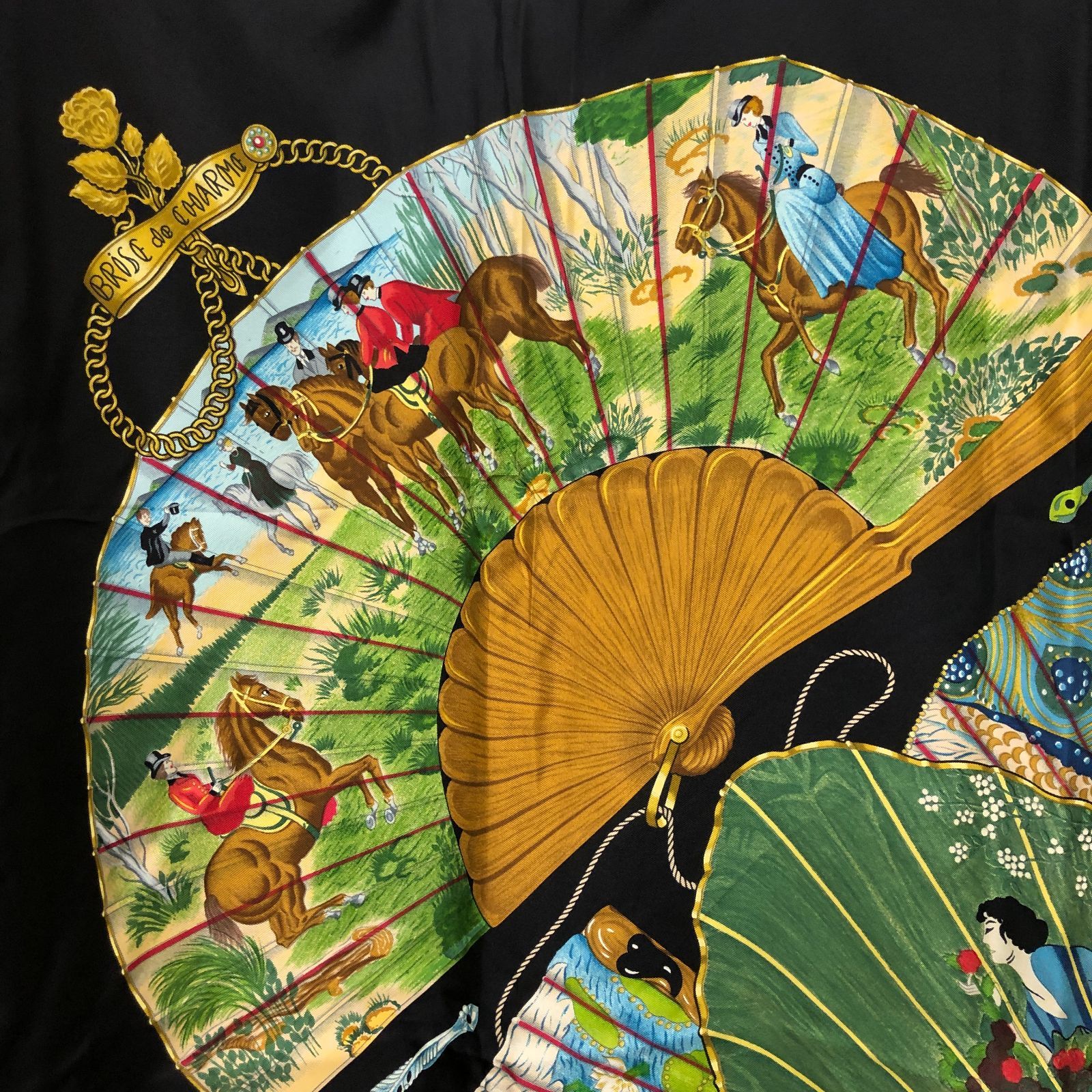 HERMES エルメス カレ90 魅惑のそよ風 大判スカーフ タグ付 和柄 扇子