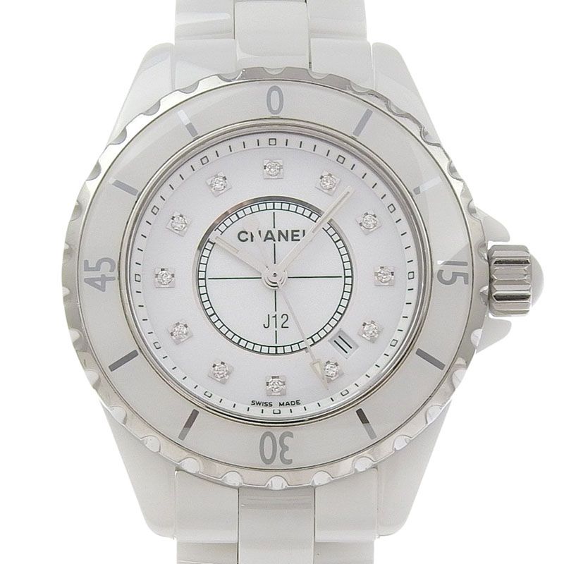 ♡mi♡ CHANELシャネル ホワイト ストーン装飾 クォーツ時計 シャネル CHANEL J12 レディース クォーツ 腕時計 セラミック/SS