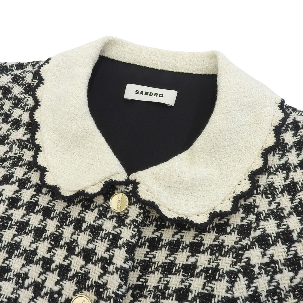  sandro サンドロ ツイード トロンプ ルイユドレス ワンピース レディース ホワイト ブラック 34 107 その他 その他