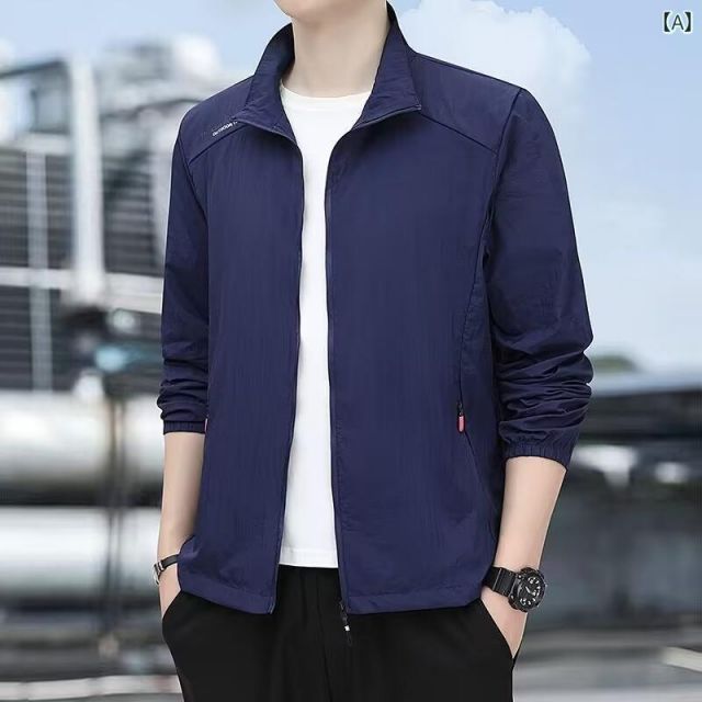 種類6：XL13/E：水色 メンズ ファッション 服 用 オシャレ シンプル 大人 かっこいい ストリート 夏コーデ トップス  スタンドカラー 日焼け防止 ライト ジャケット カジュアル コート 