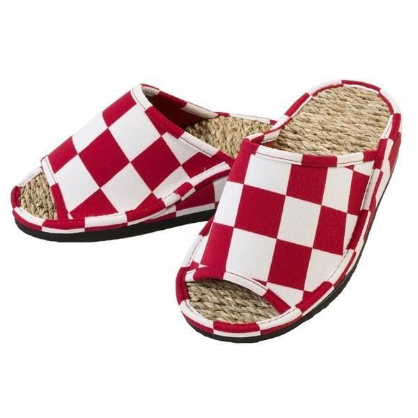 足にフィット 土踏まずサポート健康室内草履 スリッパ〔ホワイト×レッド Lサイズ〕