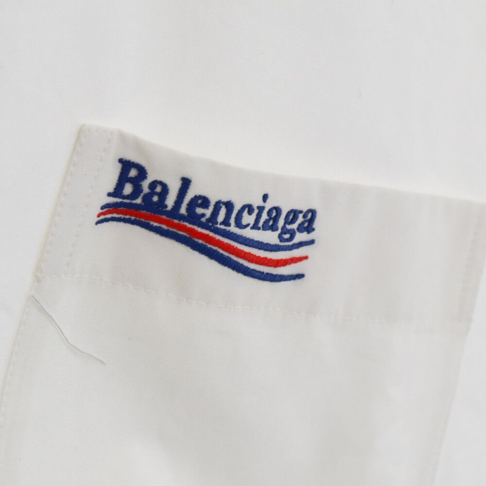 BALENCIAGA バレンシアガ Political Campaign Shirt 621960 キャンペーンロゴ 長袖シャツ ホワイト 刺繍