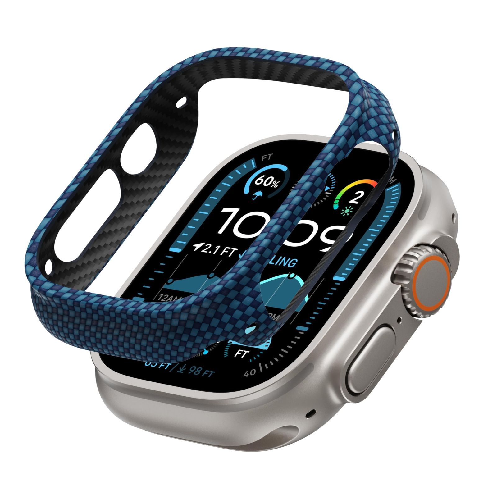 新品 PITAKA Apple Watch ケース 軽量 極薄 全面保護 傷つきにくい 600Dアラミド繊維 カーボン風 デザイン 脱着簡単 Air Case (Moorise柄 Apple Watch Ultra 49mm)