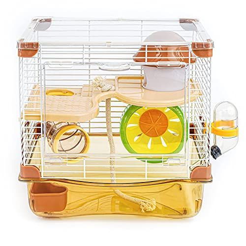 YIBOPET ハムスターケージ 小動物ケージ 2段階 透明 広々タイプ トレーデザイン お手入れ簡単 通気性 組立簡単 チャイニーズハムスター ロボロフスキーハムスター キャンベルハムスター ジャ