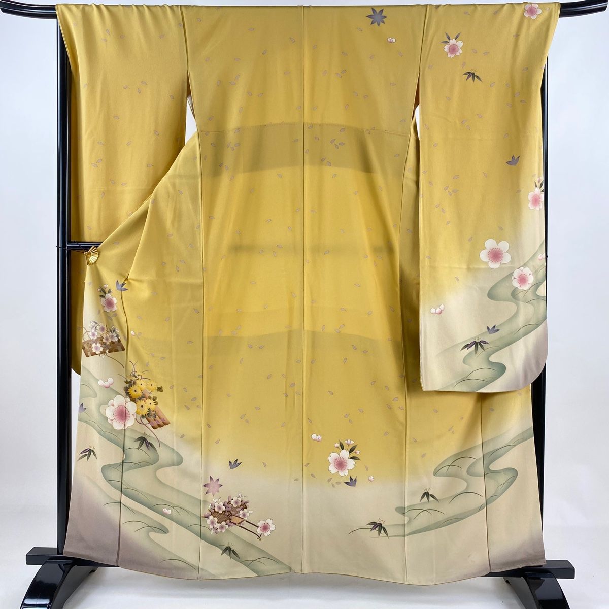 振袖 身丈160cm 裄丈68cm L 袷 やまと 辻が花 波 銀通し 染め分け 濃  