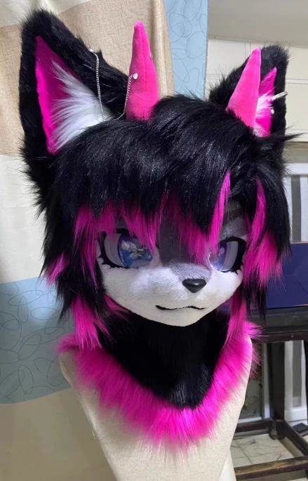 着ぐるみヘッド キツネ NO.135 ブラック ピンク 全頭ヘッド ケモノ ファースーツ ぬいぐるみ コスプレ コスチューム kigurumi