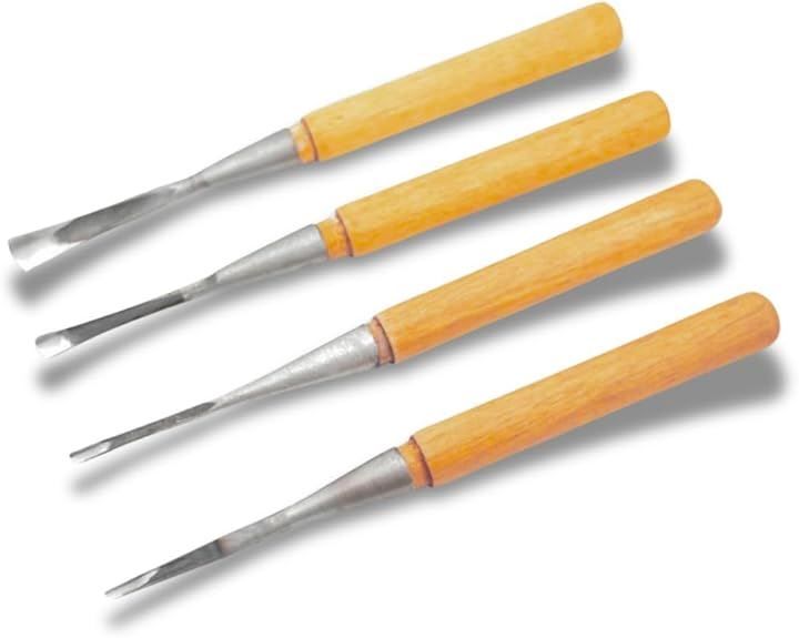 Maatsu 彫刻刀 カービングナイフ 木材 ノミ 木彫り 版画 小学生 弧形刀 4本セット 3mm/5mm/10mm/15mm(シルバー，  4本セット(3mm/5mm/10mm/15m))