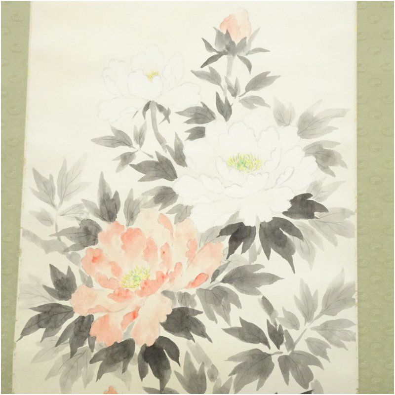 速水如泉筆 牡丹 肉筆紙本掛軸 掛け軸 床の間 書 おしゃれ 絵画 表具 芸術 茶道 年中掛け インテリア 茶掛 掛物 和室 WWW_IBETON_RU