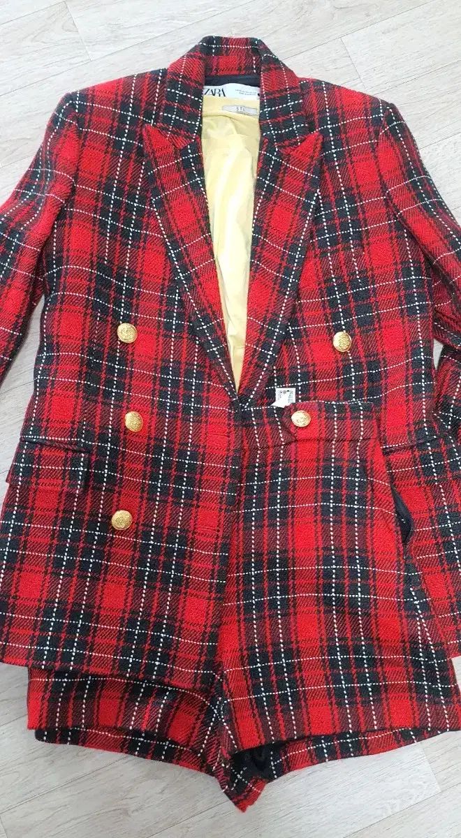 ZARA レッド CHECK ダブル ボタン ジャケット