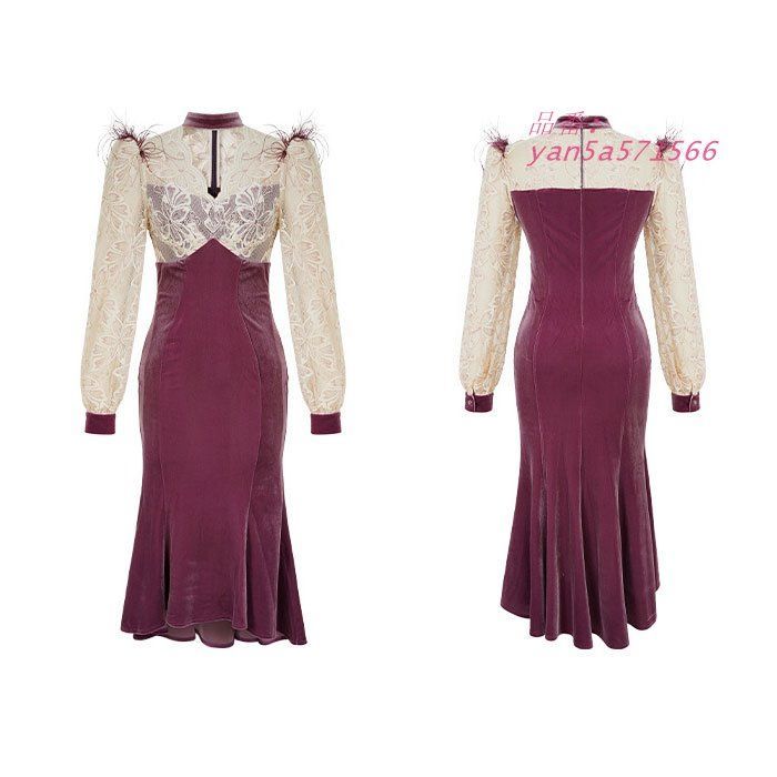 ロングタイトドレスワンピース 紫