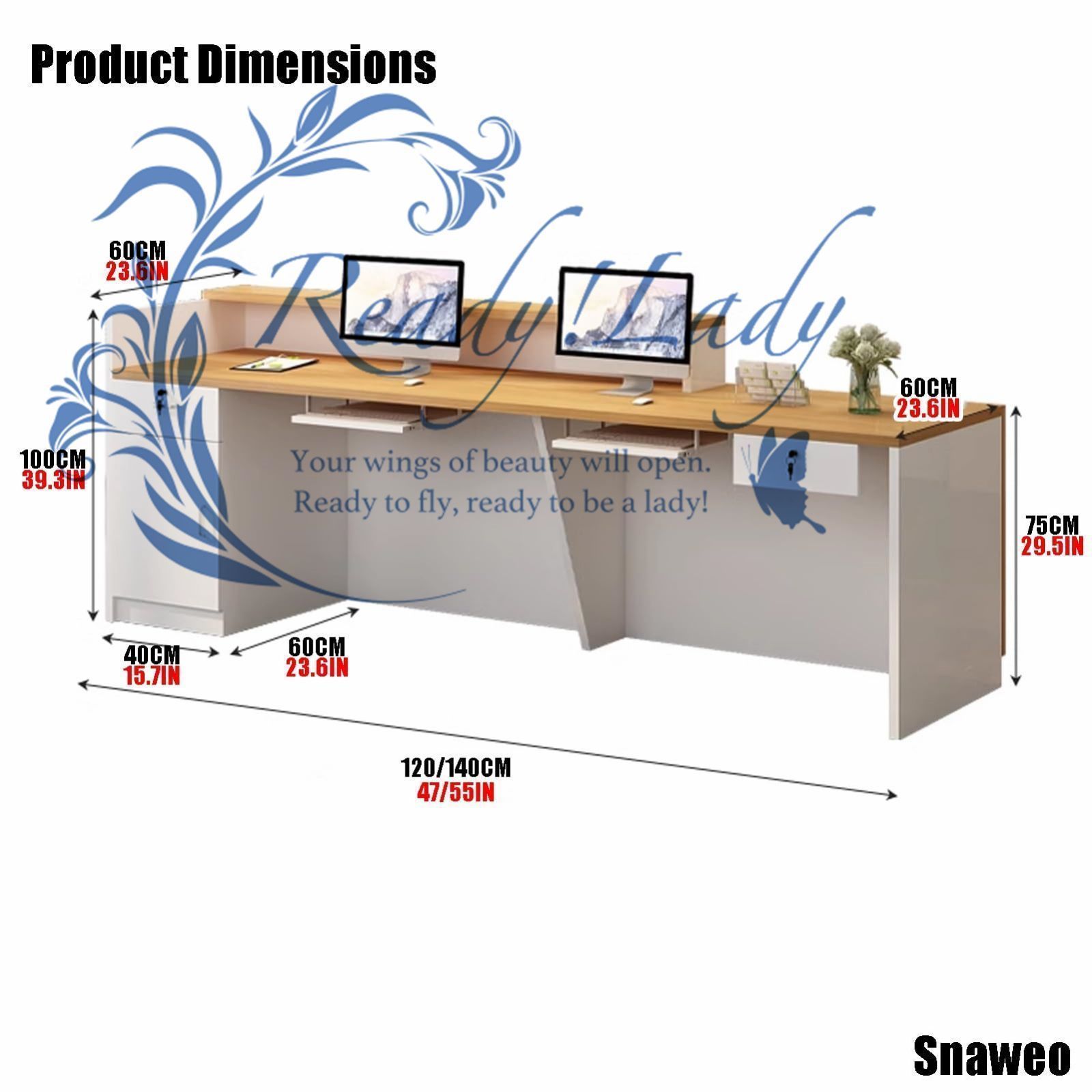 受付デスク オープンシェルフとロック機能付き木製フロントカウンターテーブル LEDライト付きフロントデスク サロン オフィス レスト