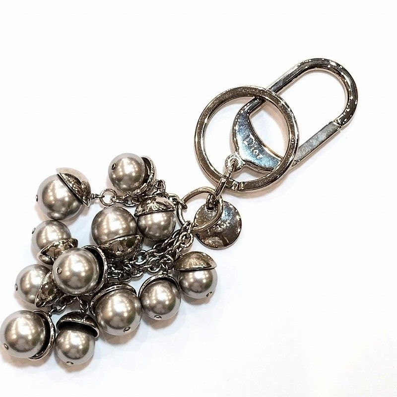 クリスチャンディオール Christian Dior シルバーメッキ チャーム付きキーホルダー キーリング バッグチャーム JA-23634