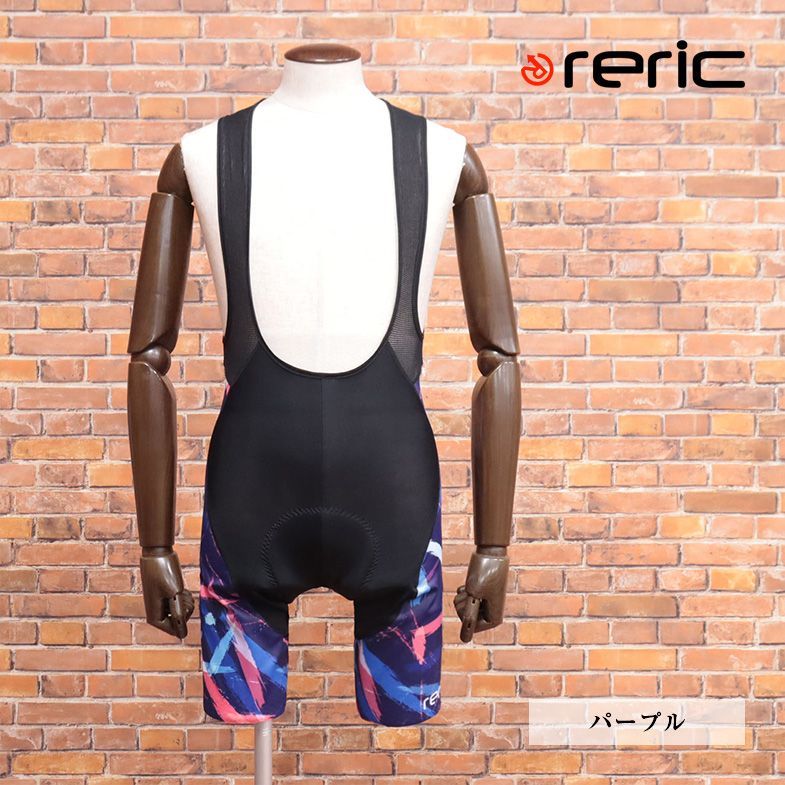 春夏/reric/XXLサイズ/国産ビブショーツ 吸汗速乾 メッシュ通気性 ブラッシュ柄 空気抵抗軽減APS 新品/紫/パープル/ib309/
