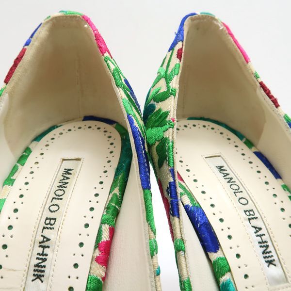MANOLO BLAHNIK パンプス ハイヒール 花柄 刺繍 マルチカラー