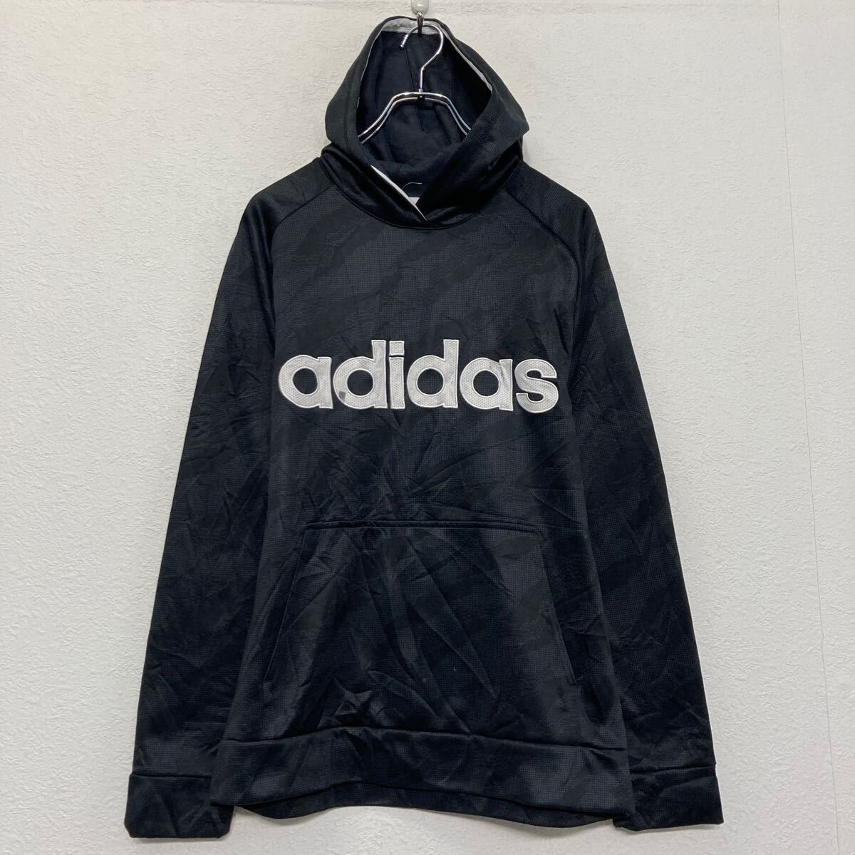 adidas プリント スウェット パーカー アディダス キッズ XL ブラック ラグラン 古着卸 アメリカ仕入 a608-6759