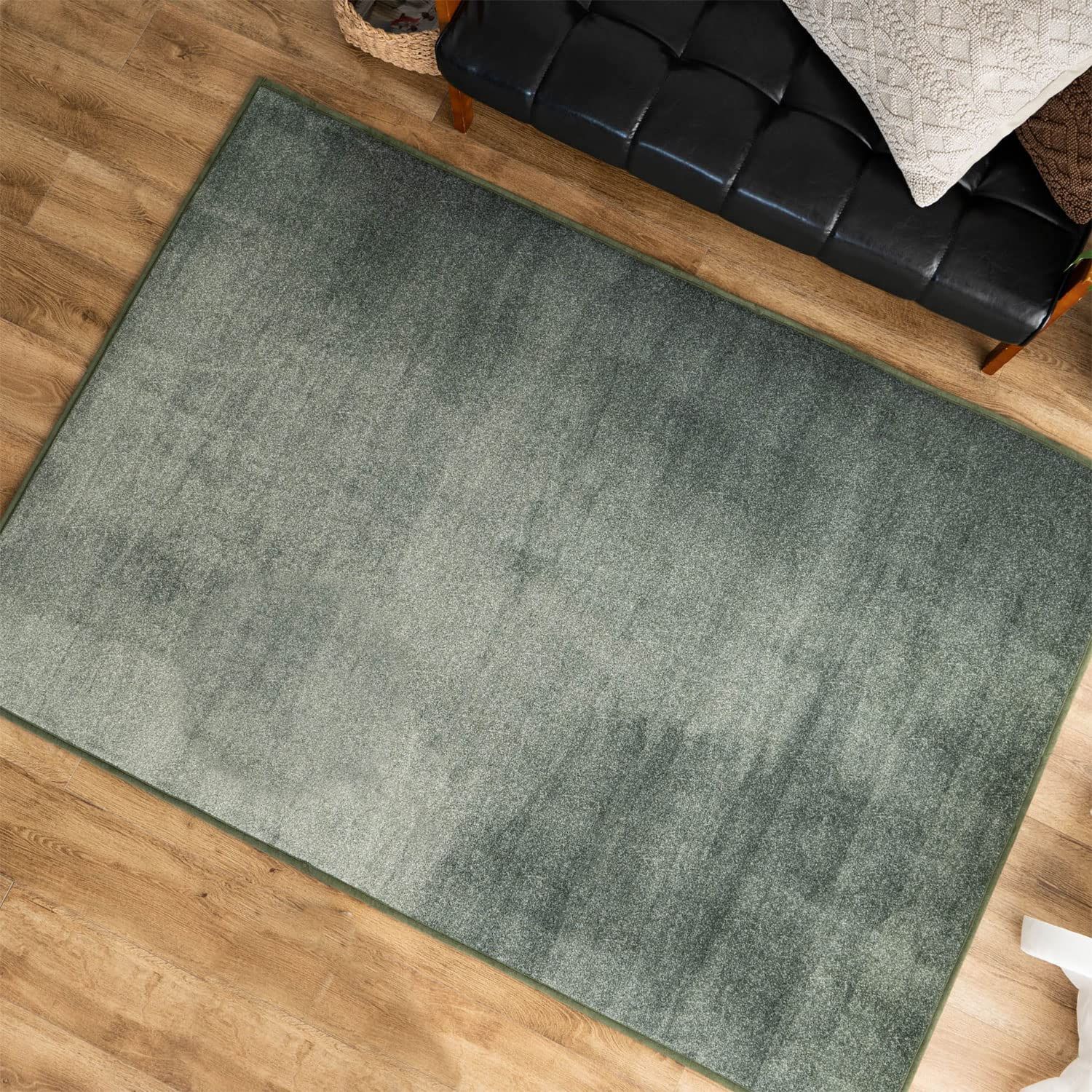 新品　オリーブグリーン 2畳 190×190 滑り止め付き キュール ラグマット 抜染 サヤンサヤン