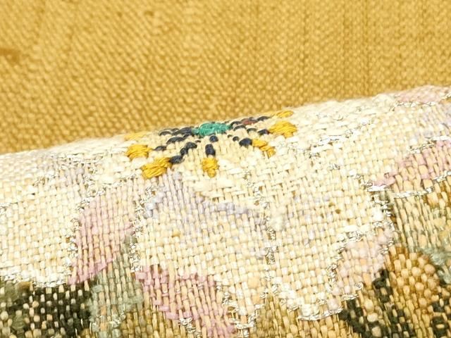 平和屋着物○八寸名古屋帯 紬地 草花文 銀糸 正絹 逸品 未使用