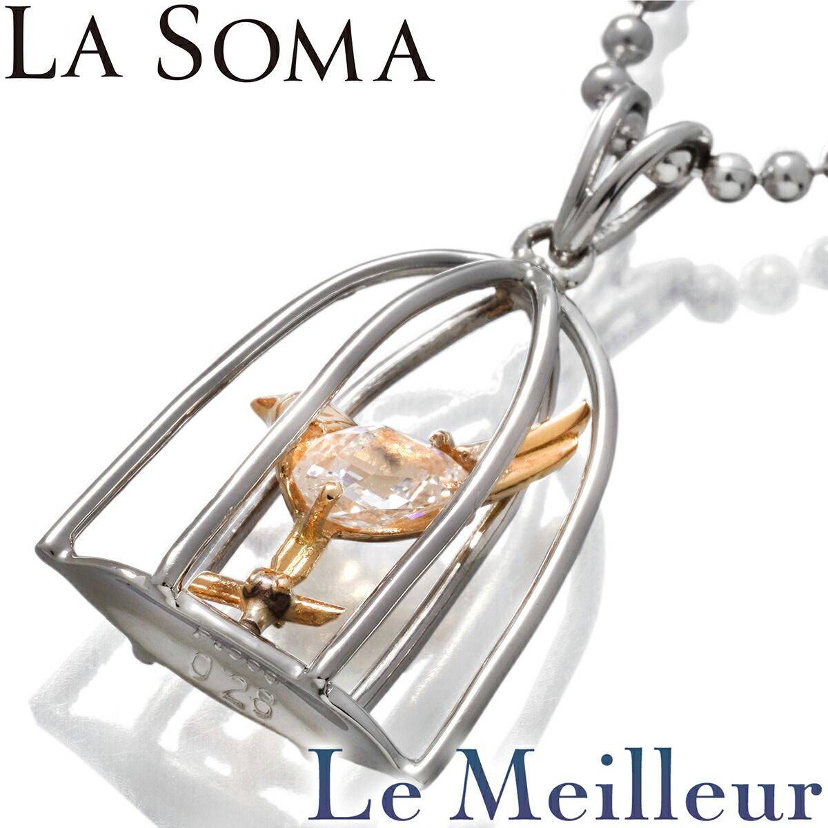 ラ・ソマ 鳥カゴモチーフペンダントネックレス ダイヤモンド 0.28ct 