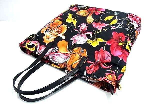 ■極美品■ PRADA プラダ テスートナイロン 花柄 フラワー 2WAY ハンドバッグ ショルダー 斜め掛け ブラック系×マルチカラー AG6517ｱZ