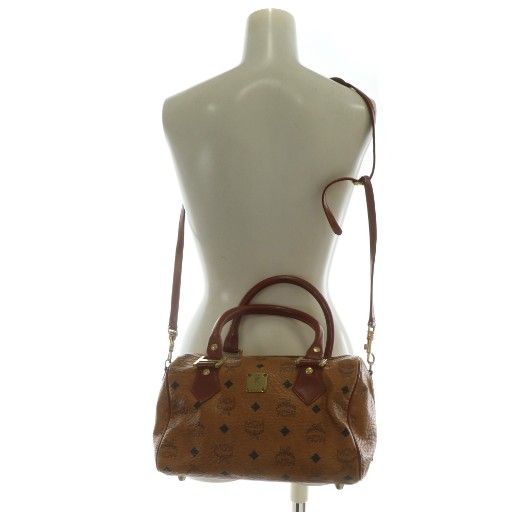 エムシーエム MCM ミニボストンバッグ ハンド ショルダー 2WAY レザー ヴィセトス柄 総柄 ロゴ ゴールド金具 茶色 ブラウン XZ GY18 DECORATOM_COM_BR
