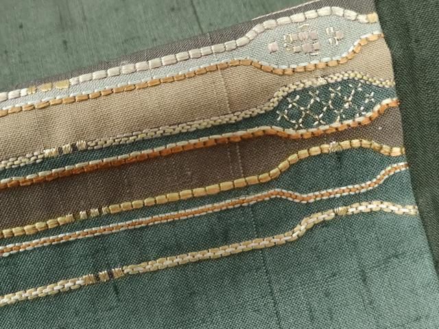 平和屋着物○希少 訪問着 紬地 めがね織 横段文 金糸 ますいわ屋扱い  