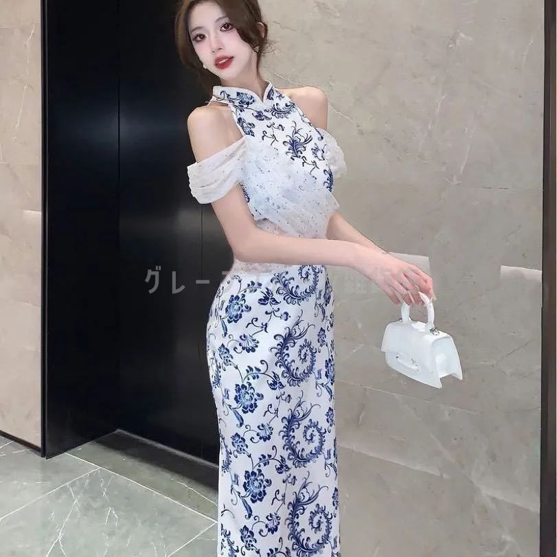 新品未使用ドレス：チャイナ風×レース×花柄 タイト パーティー