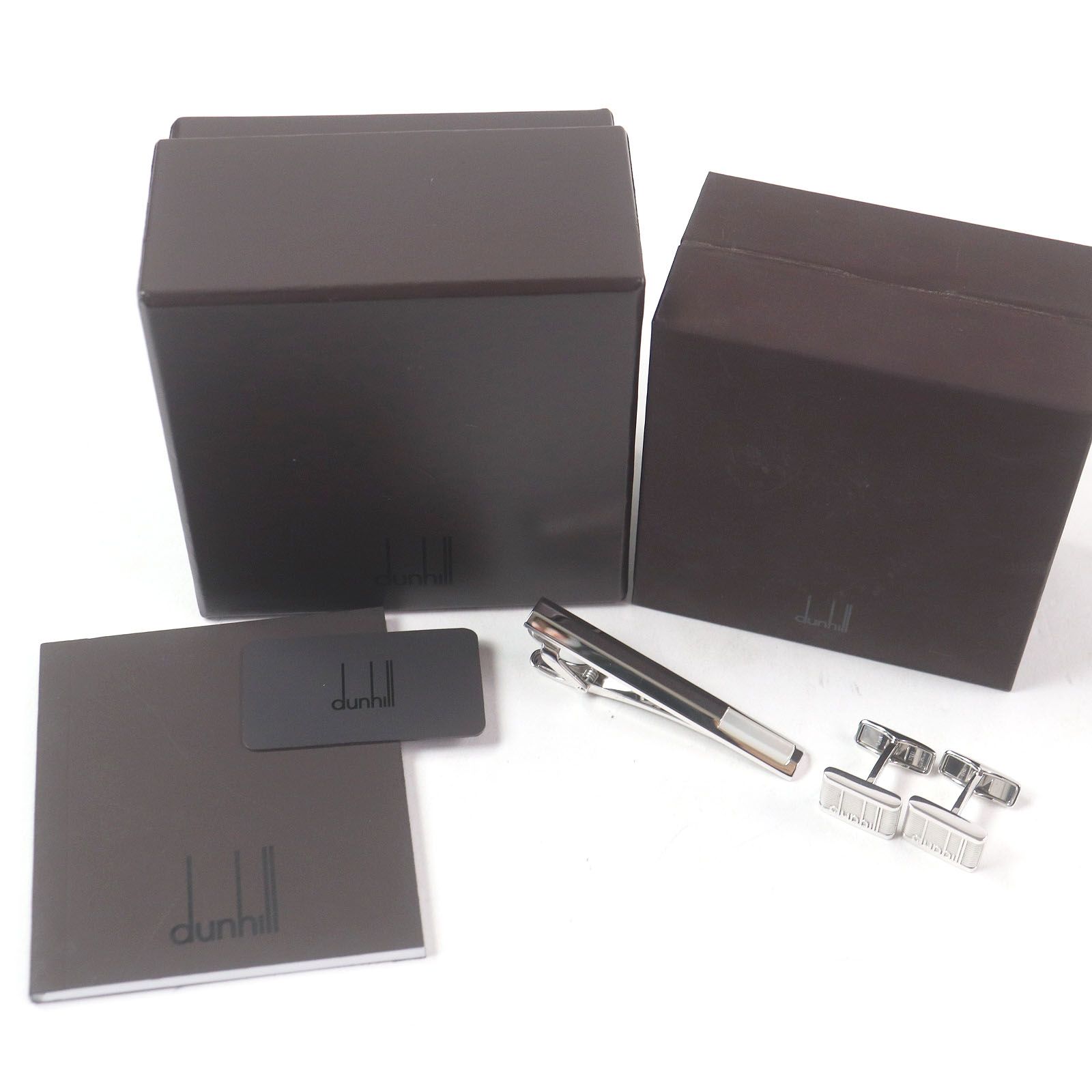 美品□Dunhill ダンヒル ロゴ入り ネクタイピン カフスボタン
