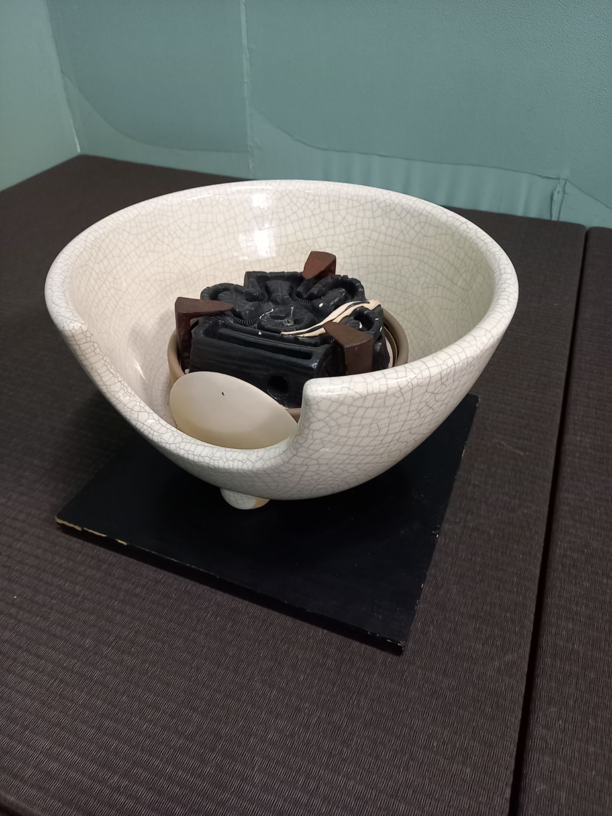 レ》茶道具 野々田式 風炉型電熱器 伊羅保B 敷板一体型