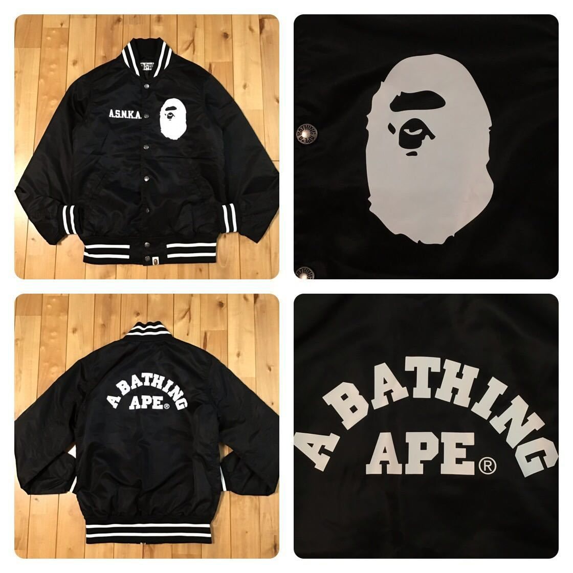 BAPE ナイロン スタジャン Sサイズ black a bathing ape varsity jacket エイプ ベイプ アベイシングエイプ -  メルカリ