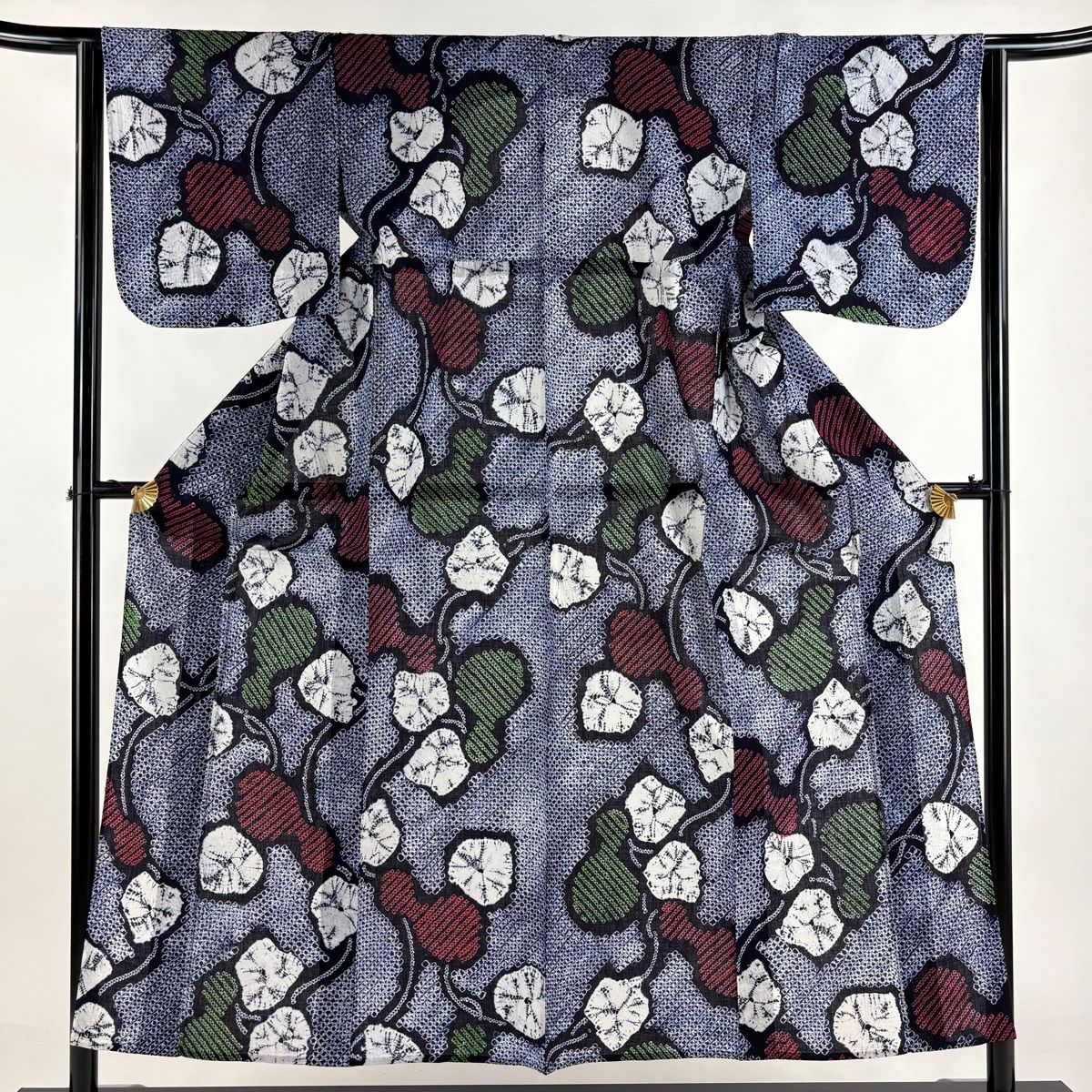 浴衣 身丈152.5cm 裄丈63cm S 絞り浴衣 瓢箪 紺色 綿 名品
