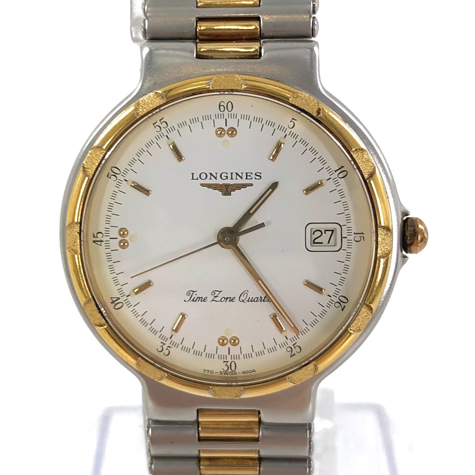 LONGINES ロンジン タイムゾーン コンクエスト メンズ腕時計 SS/QZ 白 
