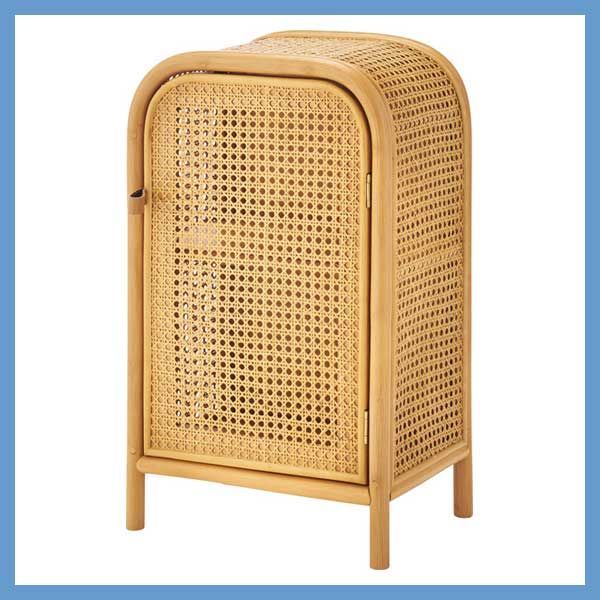 天然ラタン かごめ編み のミニキャビネット 扉式 二段棚 約W36×D26×H60cm No.931 ナチュラル